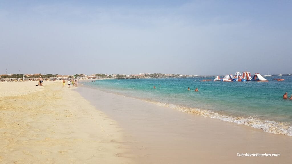 An expansive view of Kite Beach on Sal Island, with vast stretches of fine golden sand and open water, perfect for kitesurfing and long, peaceful walks along the coast.