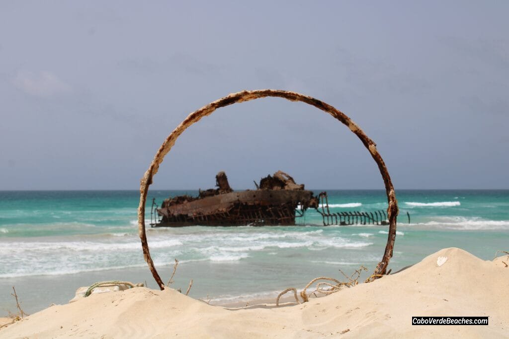 Amazing Praia de Atalanta beach: The perfect photography destination where the Cabo Santa Maria wreck meets the tranquil Cape Verde coast.